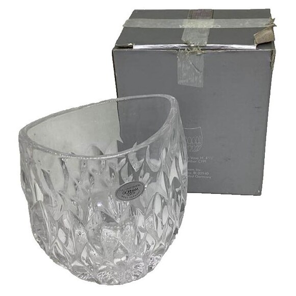 Althea Gorham Pocket Vase 4 1/2" Full Lead Crystal Clear West Germany Box NEW - Picture 1 of 15